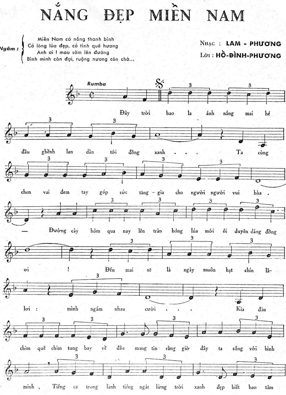 Sheet nhạc Nắng Đẹp Miền Nam